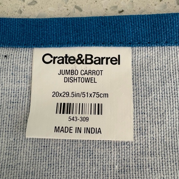 Crate & Barrel Carrot Jumbo Dish Towel Blue Orange NWOT - Picture 3 of 4